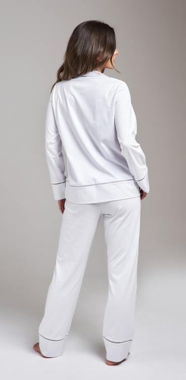 Pijama Longo Tricoline Lili Off White Jescri Lingerie De Qualidade