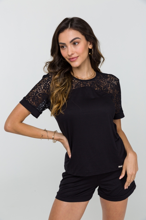 Pijama Curto Em Viscose Filipa Preto Jescri Lingerie De Qualidade E