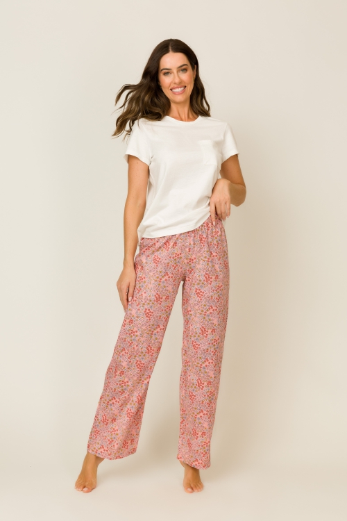 Pijama Longo Manga Curta Em Algod O Floral Offwhite Jescri Lingerie