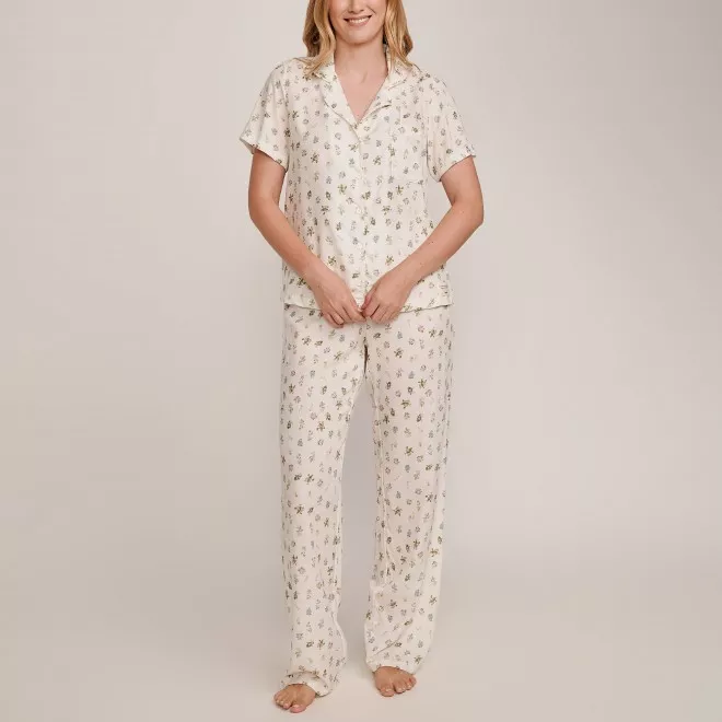 Pijama Feminino  com Botões e Calça  Florescer