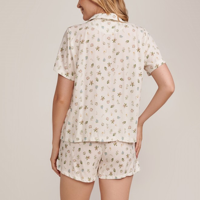 Pijama Curto  Short  com Botões  Florescer