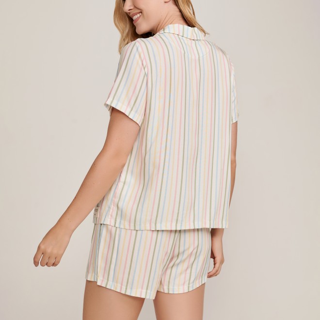 Pijama Curto  Short  com Botões Listrado Alegria