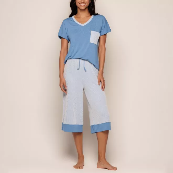 Pijama Curto Calça Pantacourt Em Viscose Versace