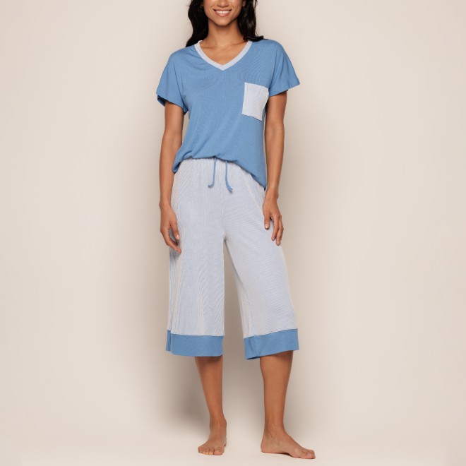 Pijama Curto Calça Pantacourt Em Viscose Versace