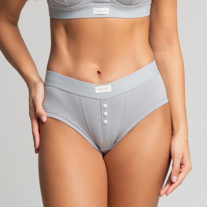 Calcinha BoyShort em Ribana de Algodão Zoe Cinza