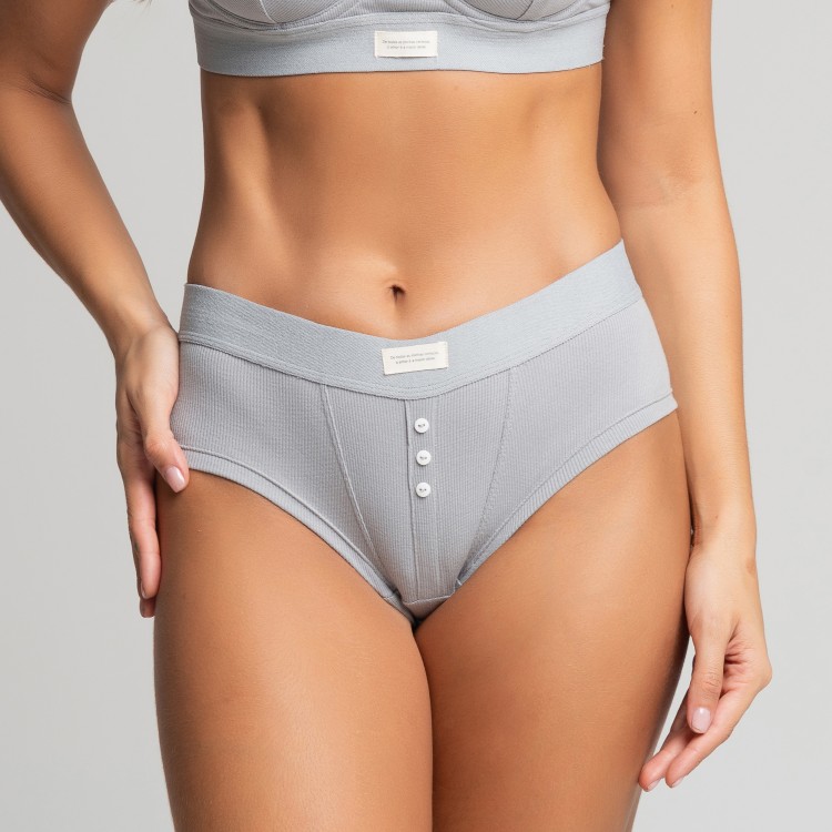Calcinha BoyShort em Ribana de Algodão Zoe Cinza