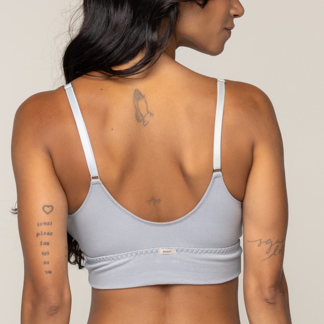 Top Cropped Confort Cotton Algodão Sem Aro e Sem Bojo Cinza