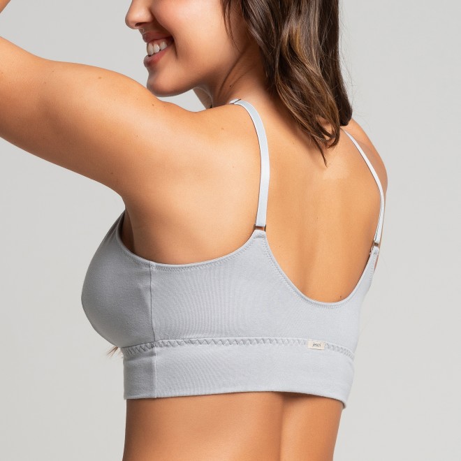 Top Cropped Confort Cotton Algodão Sem Aro e Sem Bojo Cinza