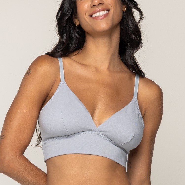 Top Cropped Confort Cotton Algodão Sem Aro e Sem Bojo Cinza