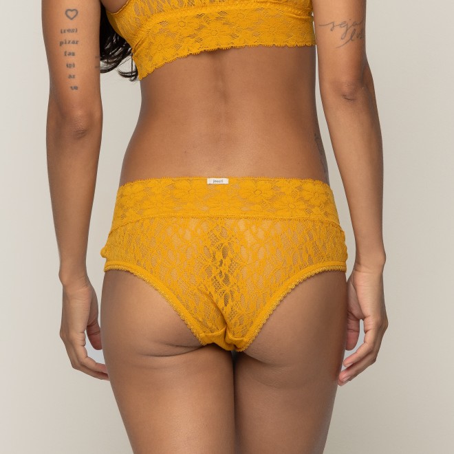 Calcinha Caleçon em Laise e Renda Ladies Amarelo