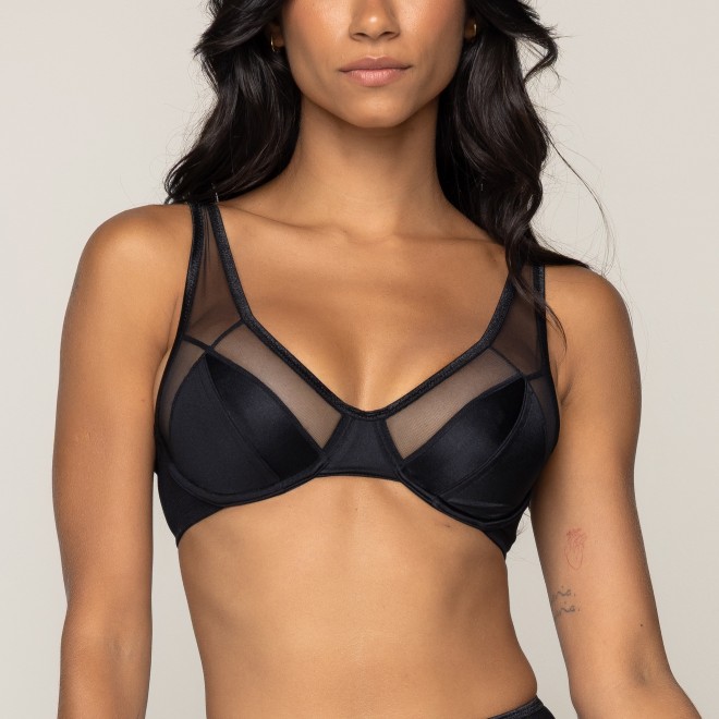 Sutiã Sem Bojo Push-Up Microfibra e Tule Mariah Preto