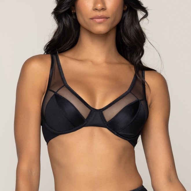 Sutiã Sem Bojo Push-Up Microfibra e Tule Mariah Preto