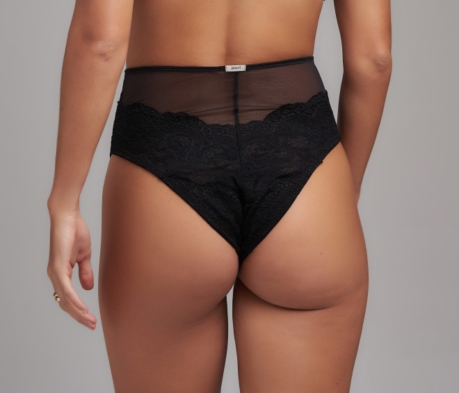 Calcinha Hot Pant Renda e Tule Esmeralda Preto