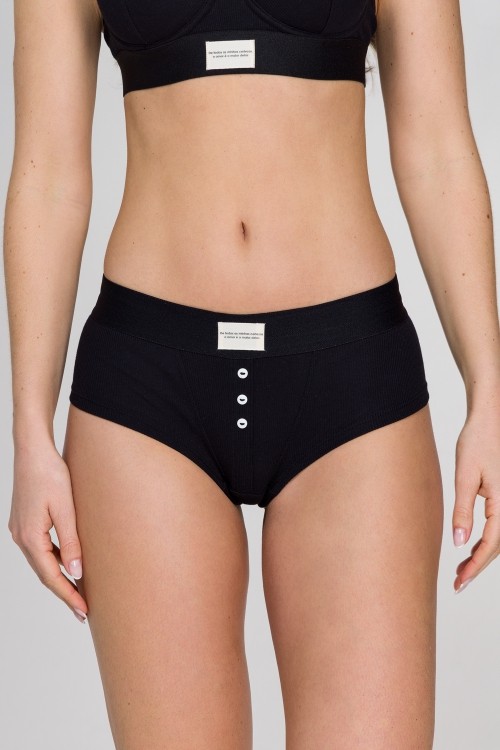 Calcinha BoyShort em Ribana de Algodão Zoe Preto