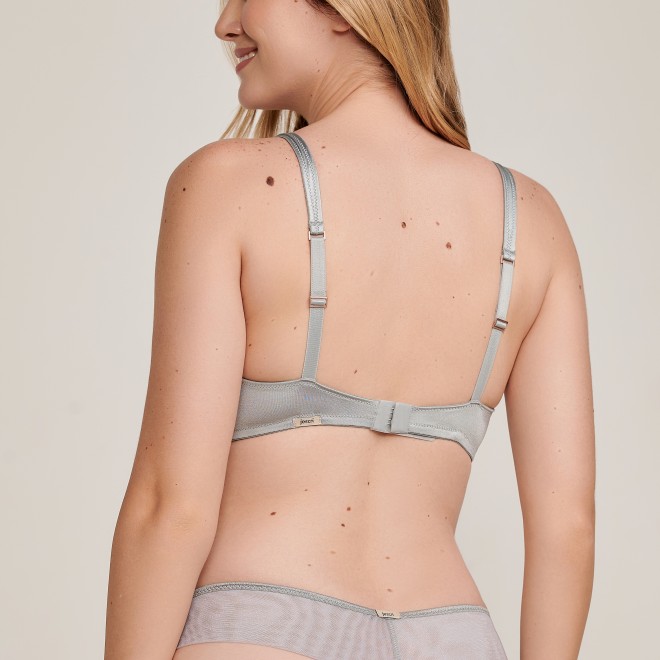 Sutiã Sem Bojo Push-Up Microfibra e Tule Mariah Prata