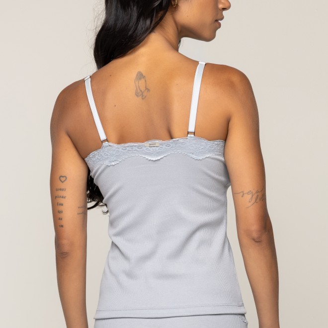Camisete  Confort em Renda Ribana Em Algodão Sustentável Cinza