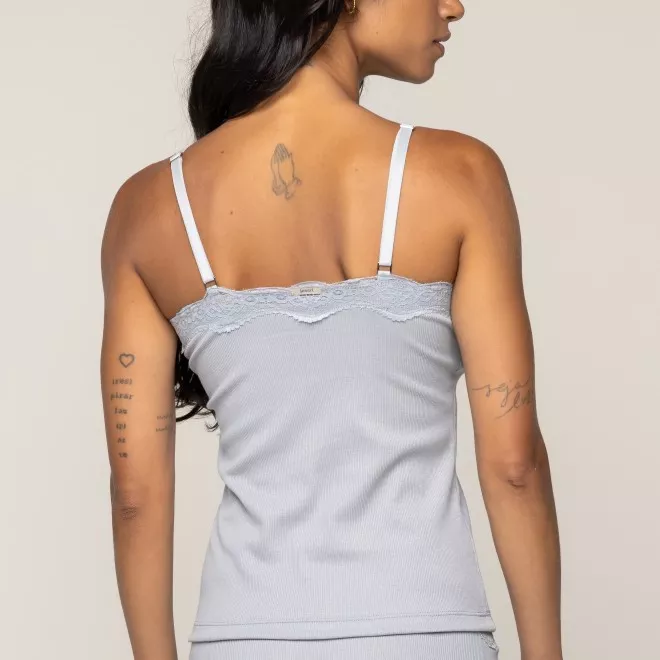 Camisete  Confort em Renda Ribana Em Algodão Sustentável Cinza