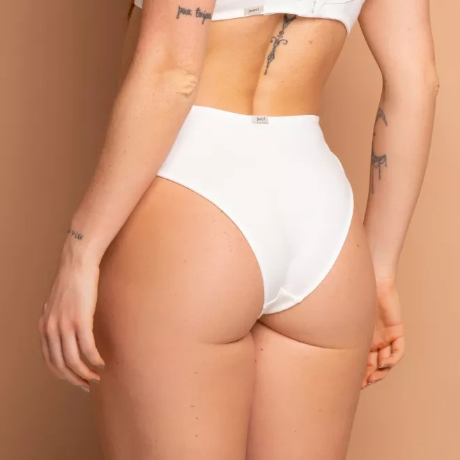 Calcinha Biquíni Em algodão  com Renda Milão Off White