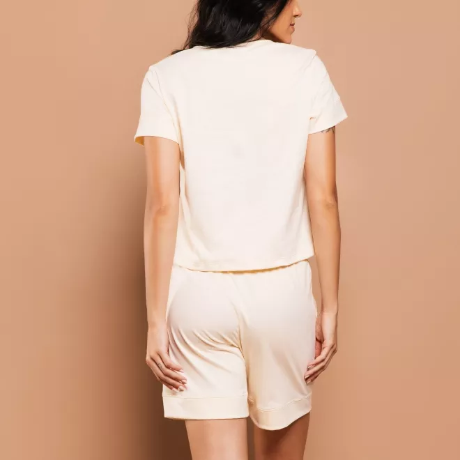 Pijama Curto Feminino em Algodão Roma Off White