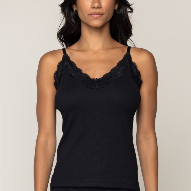Camisete Confort em Ribana Canelada algodão Sustentável Preto