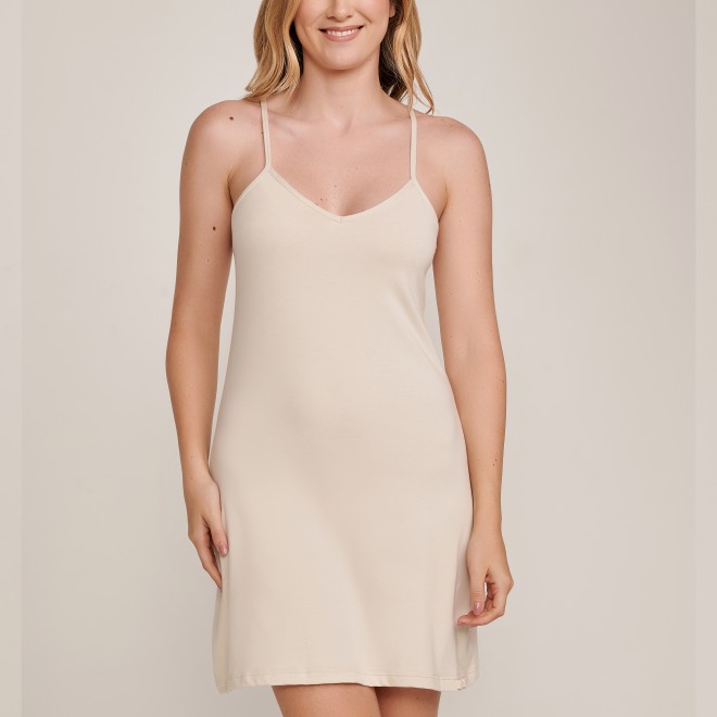 Camisola Curta com Alças Finas em Algodão Pima Off White