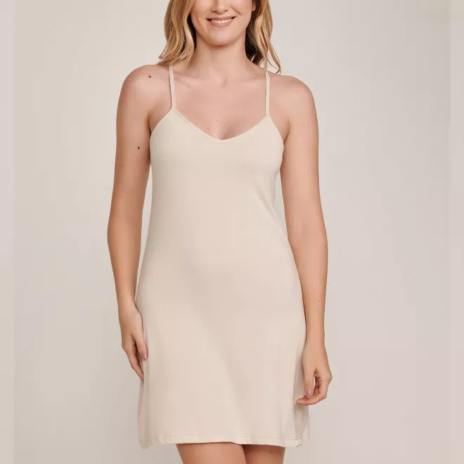 Camisola Curta com Alças Finas em Algodão Pima Off White