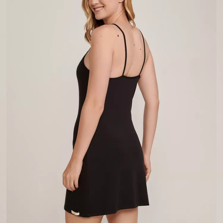 Camisola Curta com Alças Finas em Algodão Pima  Preto
