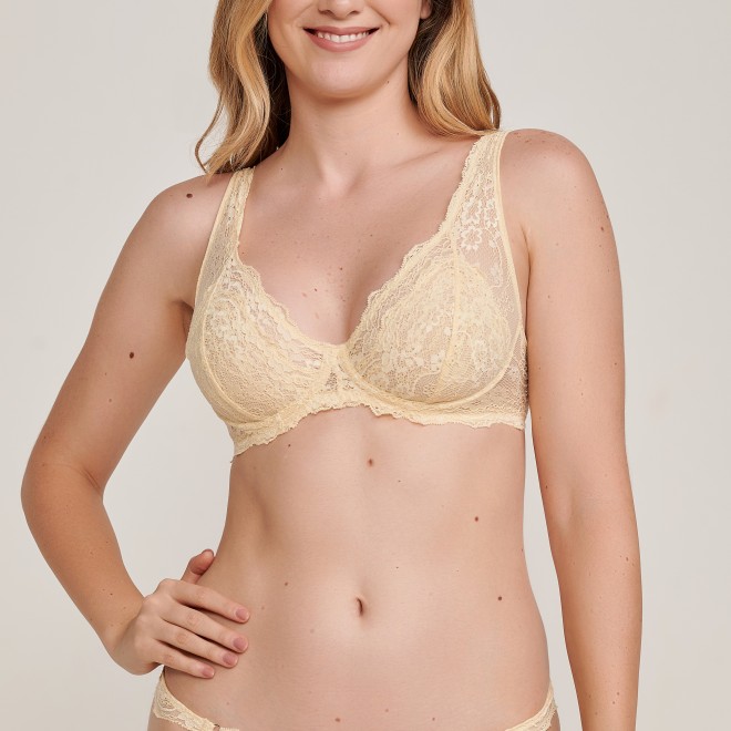Sutiã Sem Bojo Push-Up em Renda New Amarelo