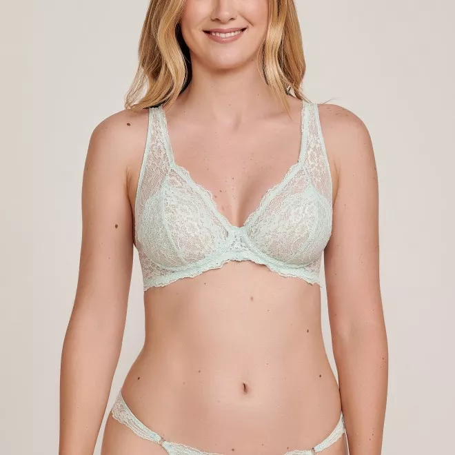 Sutiã Sem Bojo Push-Up em Renda New Verde