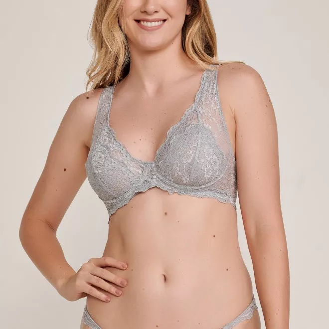 Sutiã Sem Bojo Push-Up em Renda New Cinza