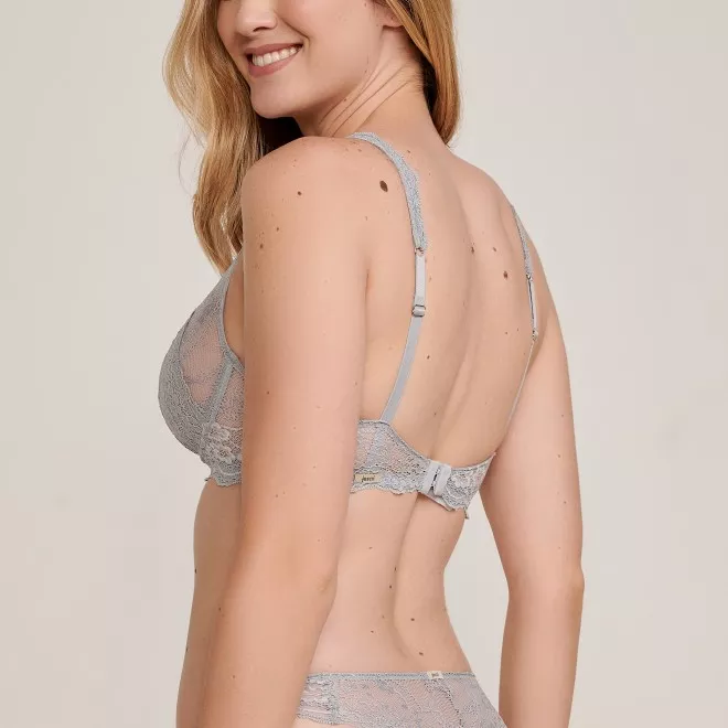Sutiã Sem Bojo Push-Up em Renda New Cinza