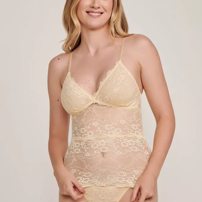 Camisete Alongado  de Renda Amarelo